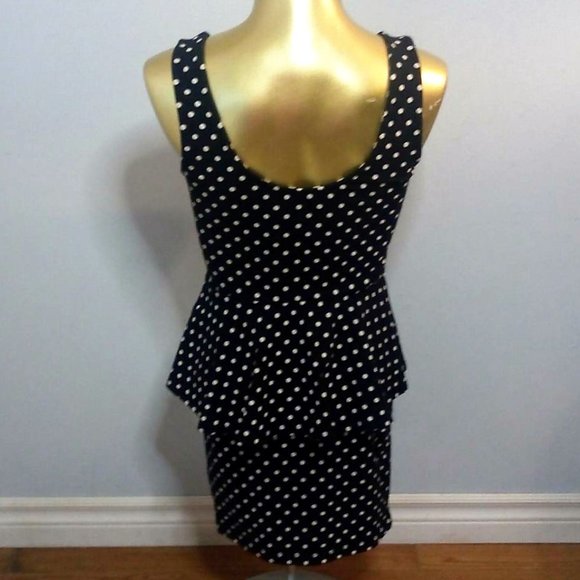 Black and White Polka Dot Peplum Dress - Picture 4 of 9
